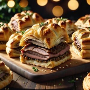 Klasyczne danie ciasto francuskie z mięsnym farszem